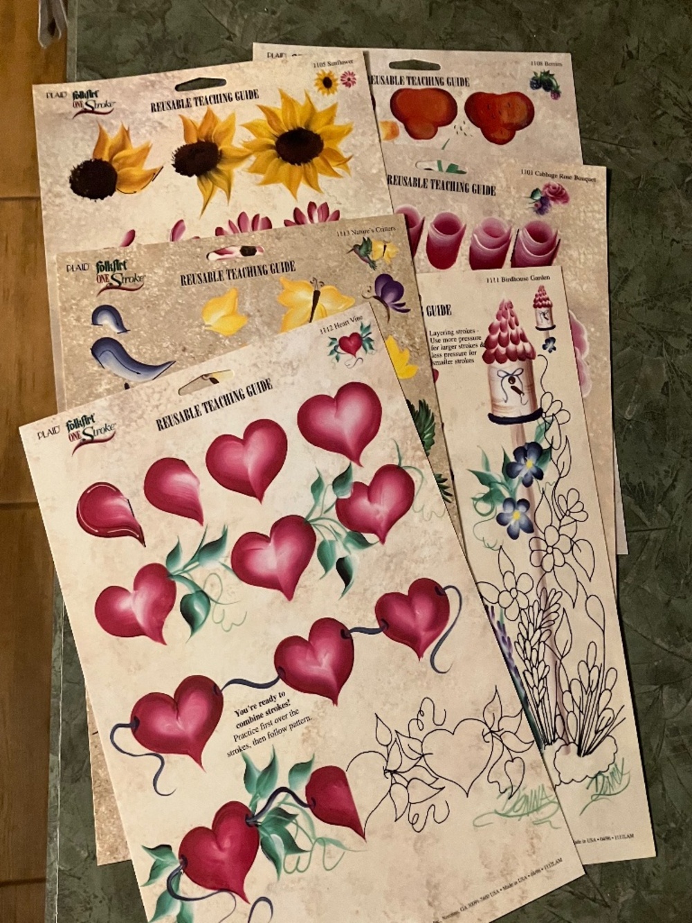 FOLK ART REUSABLE PAINTING GUIDES, HEARTS-BIRDS-BIRDHOUSES-FLOWERS-ROSES-BERRIES